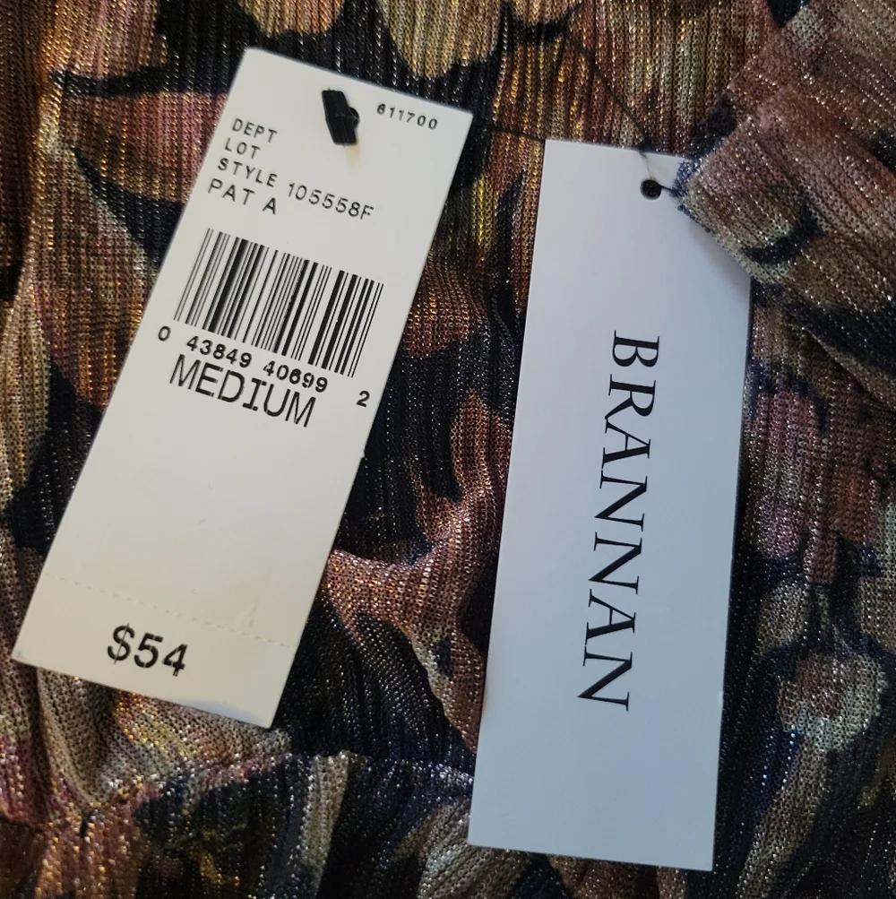 SALE NWT Brannan Metallic Floral Peplum Blouse Long Sheer Sleeve Tie Back M - Picture 10 of 13